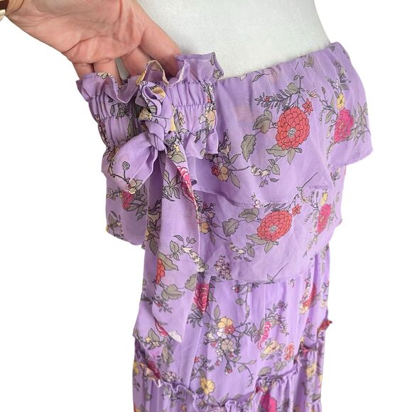 Shero Small Midi Dress Long Flowy Floral Purple Off the Shoulder Lavender - Picture 9 of 13